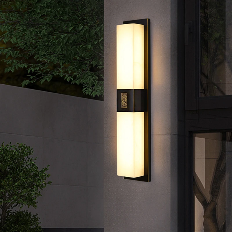 OUFULA Contemporary LED Brass Marble Outdoor Wall Lamps Electric Waterproof Balcony Hallway Courtyard Villa Gate Hotel