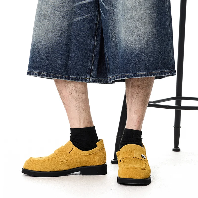 

New tri color metal button loafers for men with a lazy and luxurious style and a trendy slide in leather shoe trend