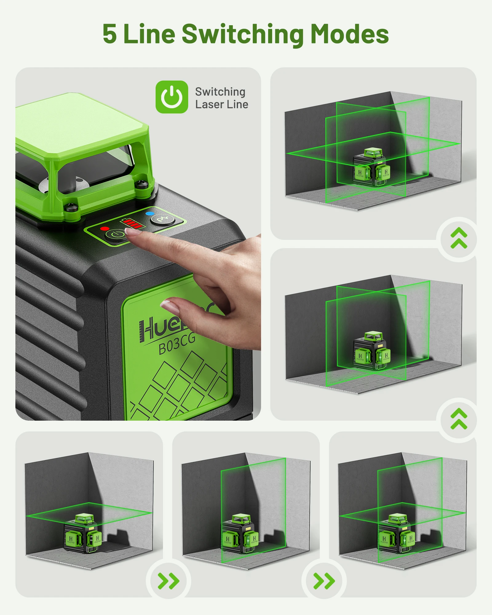 Huepar 12 Linhas Laser Nível 3D Linhas Verdes Linhas Cruzadas Horizontais e Verticais com 360 ° Ferramentas a laser autonivelantes automáticas com estojo