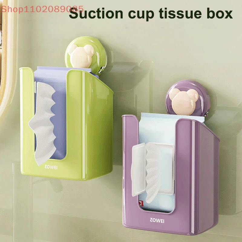 Suction Cup Tissue Box Wall Mounted Large Capacity Wipe Container Punch Free Wet Wipes Dispenser For Kitchen
