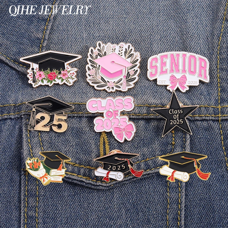 New Creative Graduation Season Enamel Pins Senior EST 2025 Bachelor's Hat Brooch Lapel Badge Best Wishes  Jewelry Students Gift