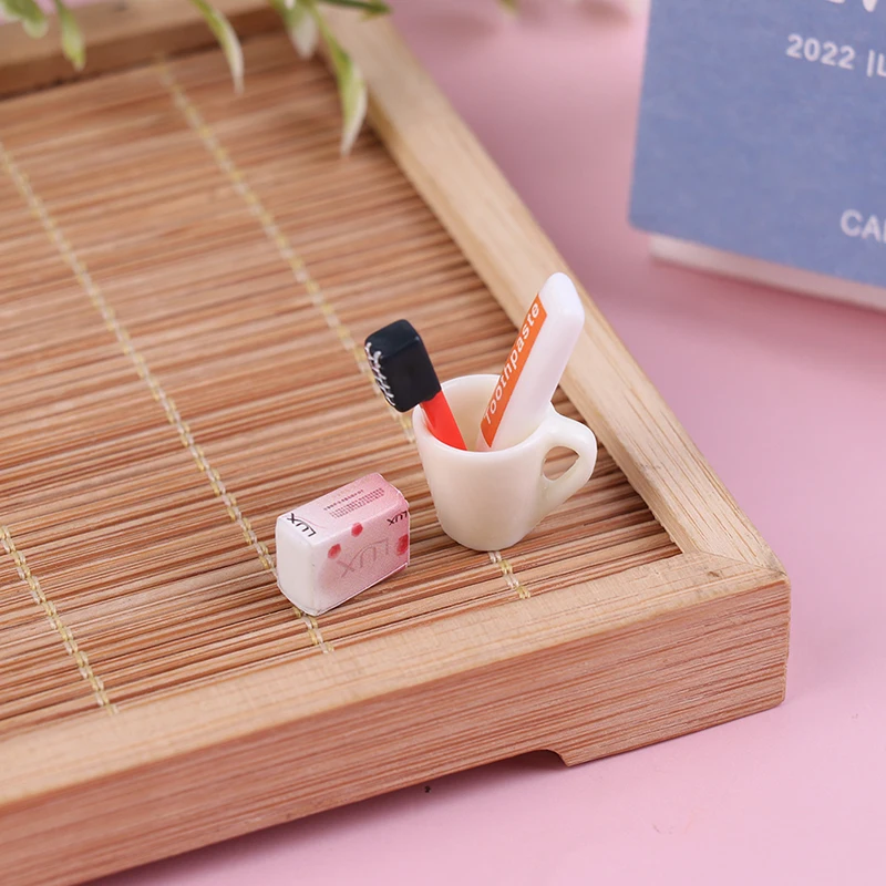 1Set Dollhouse Miniature Mini Cup Toothpaste Toothbrush For Doll Accessories Soap Pretend Play Toy