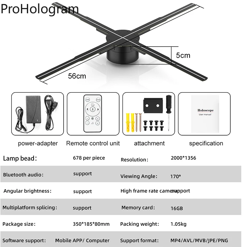P56 3D Hologram Advertising Projector Wifi Led Sign Holographic Lamp Player Remote Display 3D Fan Hologram Logo Light Display