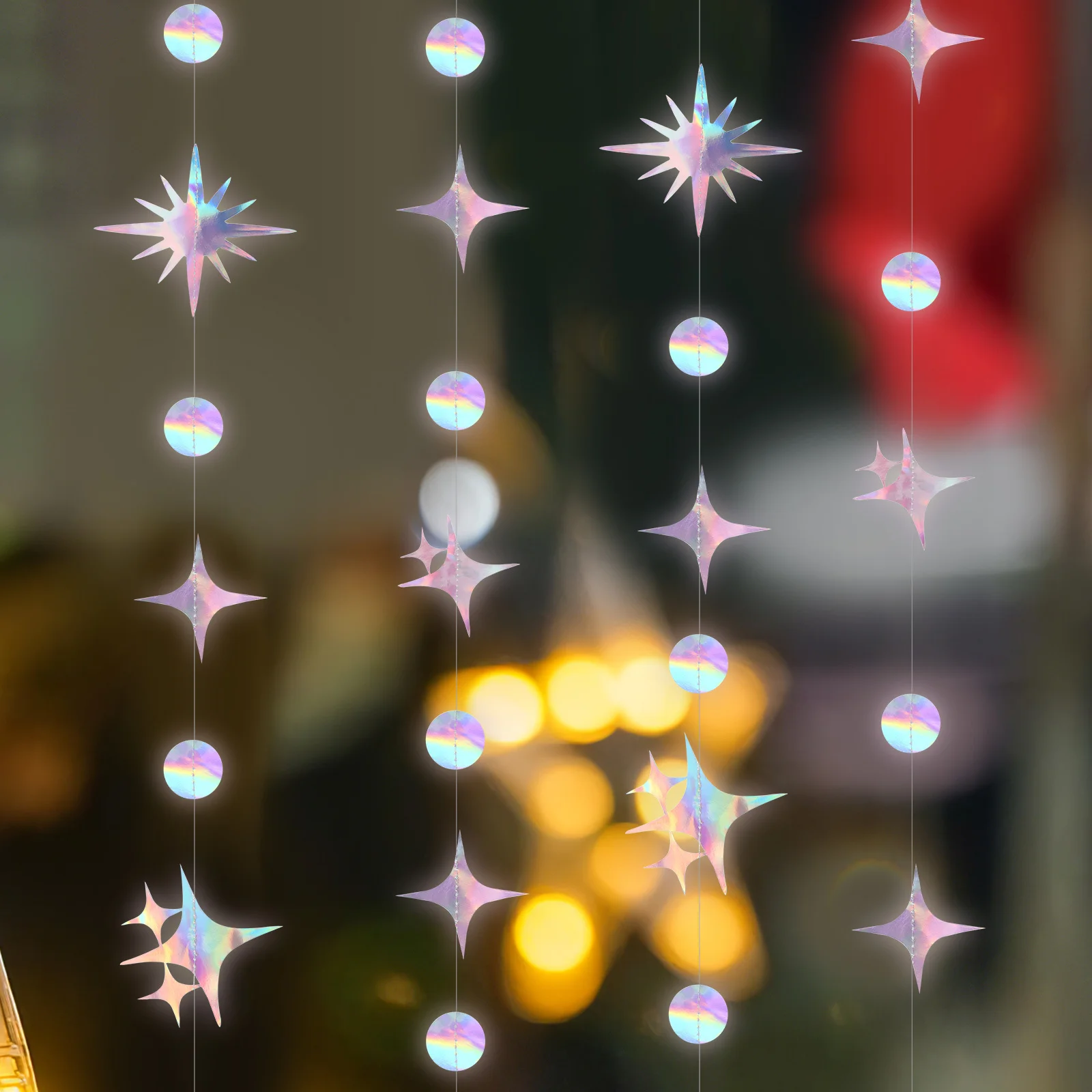 

4Pcs Iridescent Star Circle Dot Garland Streamer Hanging Decorations Birthday Wedding New Year Party Supplies 3M Decorative