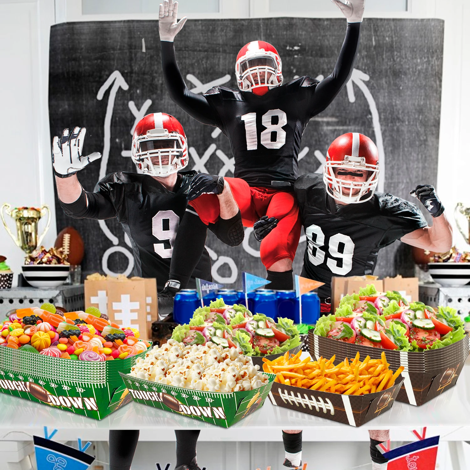 Football Party Paper Tray,36 Pcs Football Food Trays Set-Football Party Paper Food Trays,Football Paper Snack Tray