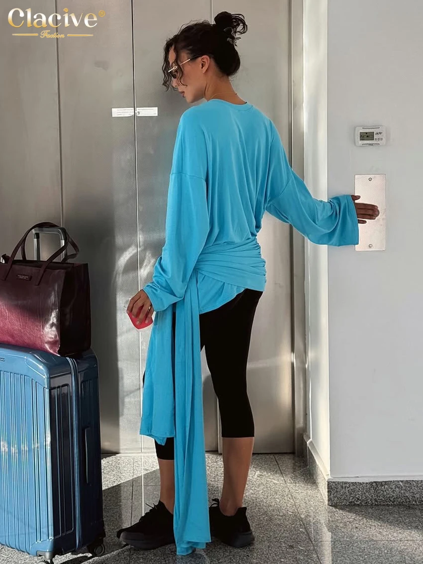 Yellow Lace-Up Long Sleeve O-Neck T-Shirt for Women