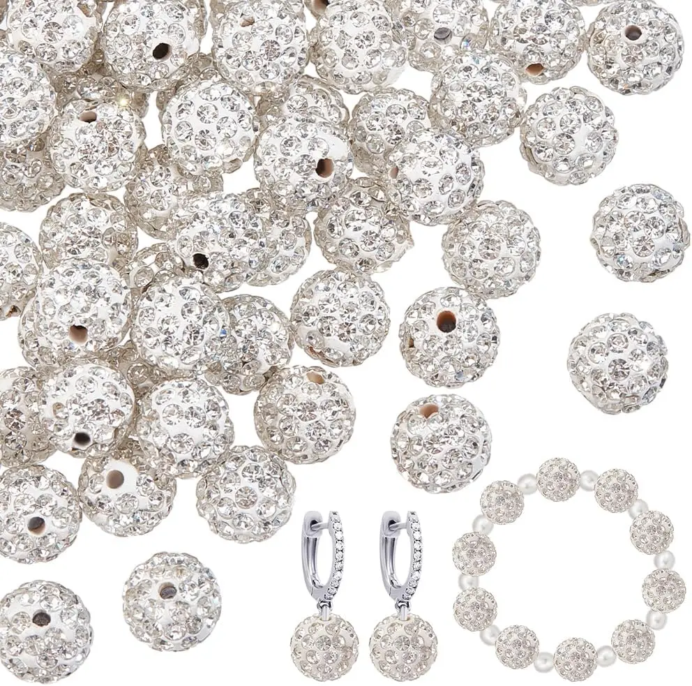 100Pcs process water drill bead 10mm white water drill ball, used for necklace, bracelet, earring production and DIY decoration