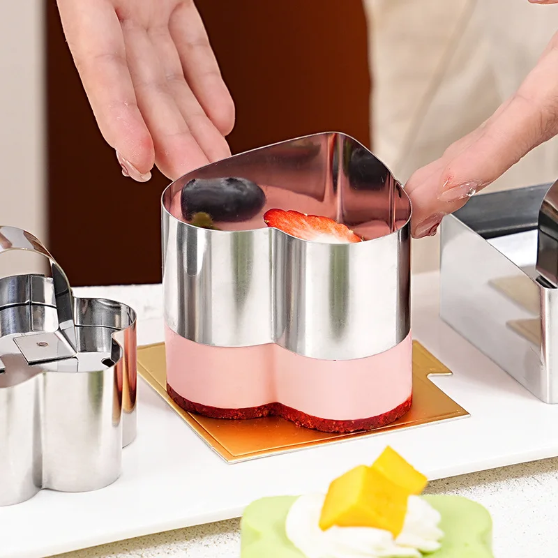 2pcs DIY Tart Rings 8*4cm Dessert Cake Mold Slicer Cutter Stainless Steel Circular with Pusher Kitchecn Pastry Baking Tools