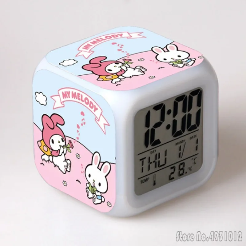 Anime Meiledi Cartoon Alarm Clock Creative Student 8x8x8cm LED Cube with Colorful Light Display Time Week Month