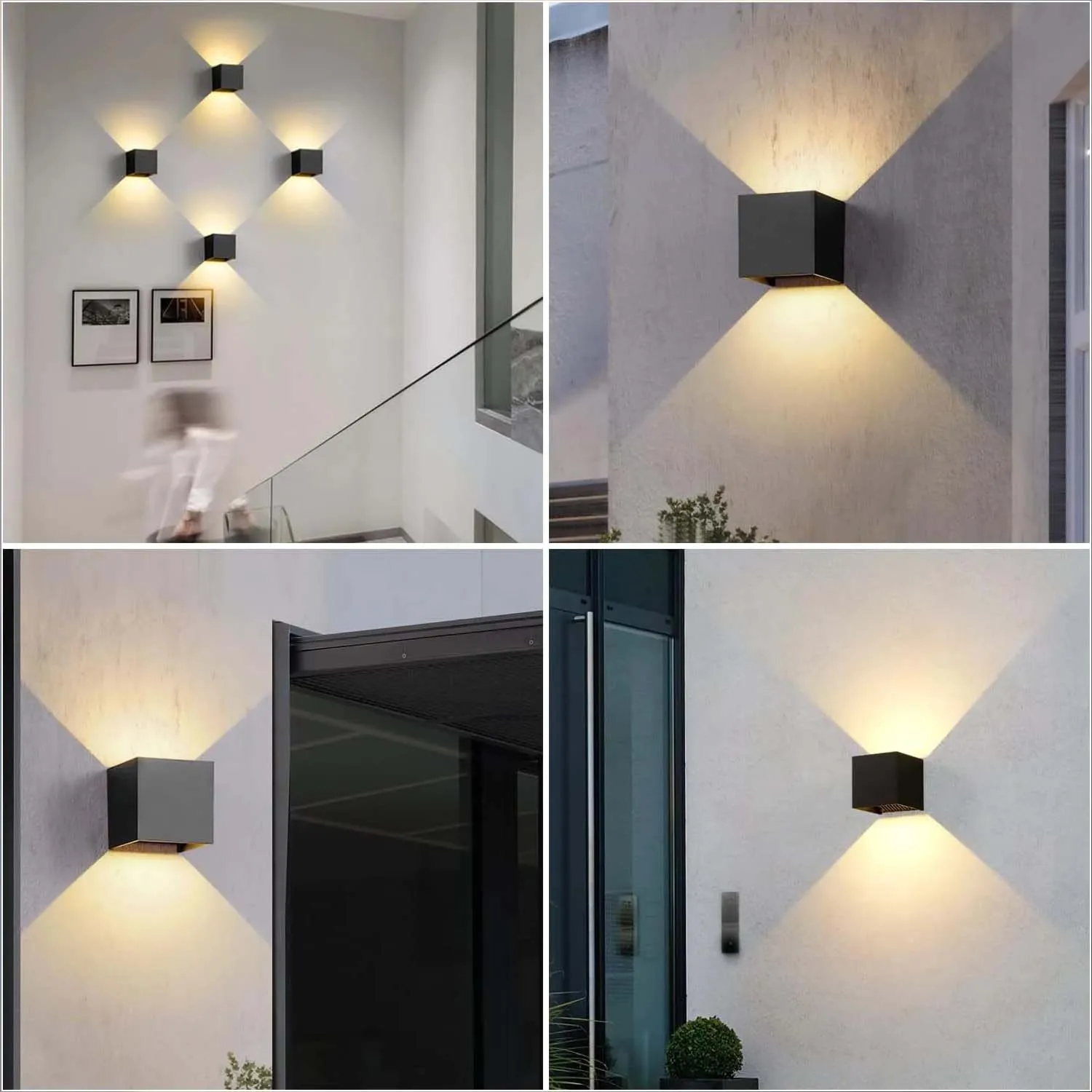 قطعتان من مصابيح الحائط السوداء، 12 وات، 2700-3500 كلفن، ضوء ملون دافئ، مصابيح حائط بزاوية شعاع قابلة للتعديل للفناء #6