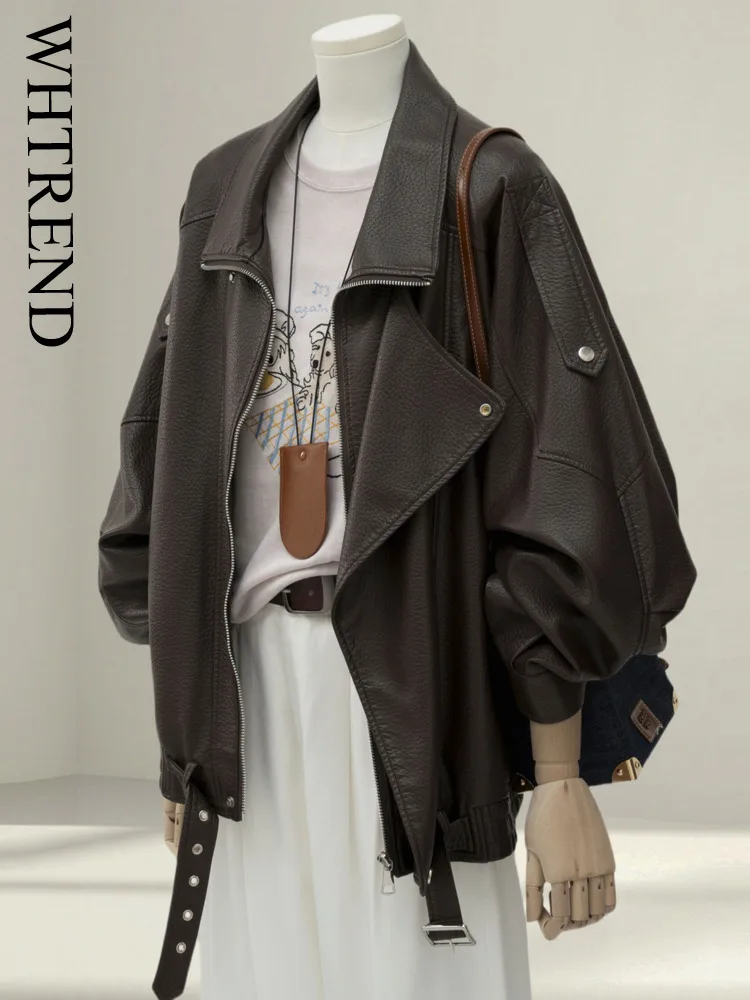 

WHTREND Высококачественная коричневая тяжелая кожаная куртка для женщин, весенне-осенняя новая крутая куртка в мотоциклетном стиле, пальто WH2145