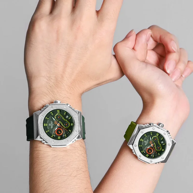 NAVIFORCE ファッショントレンド腕時計男性用シリコンストラップクォーツカレンダー小さなダイヤルクロノグラフ腕時計スポーツ防水男性時計