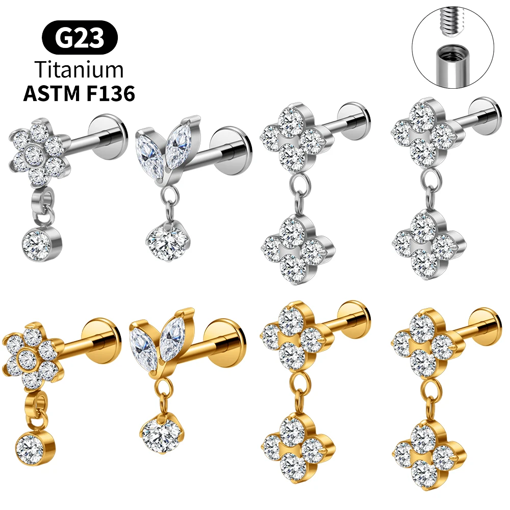 ASTM F136 Titanium Internal Thread Labret Stud Lip Ring Ear Cartilage Helix Tragus Conch Piercing Jewelry 1PC Tiny Minimalist