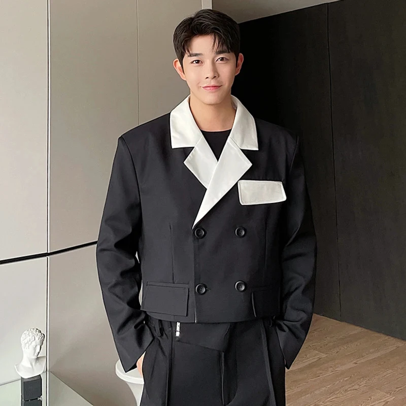 LUZHEN Korean Original Fashion Color Contrast Collar Design Short Blazer Coat Men\'s 2024 New Casual Trendy Elegant Jacket LZ3065