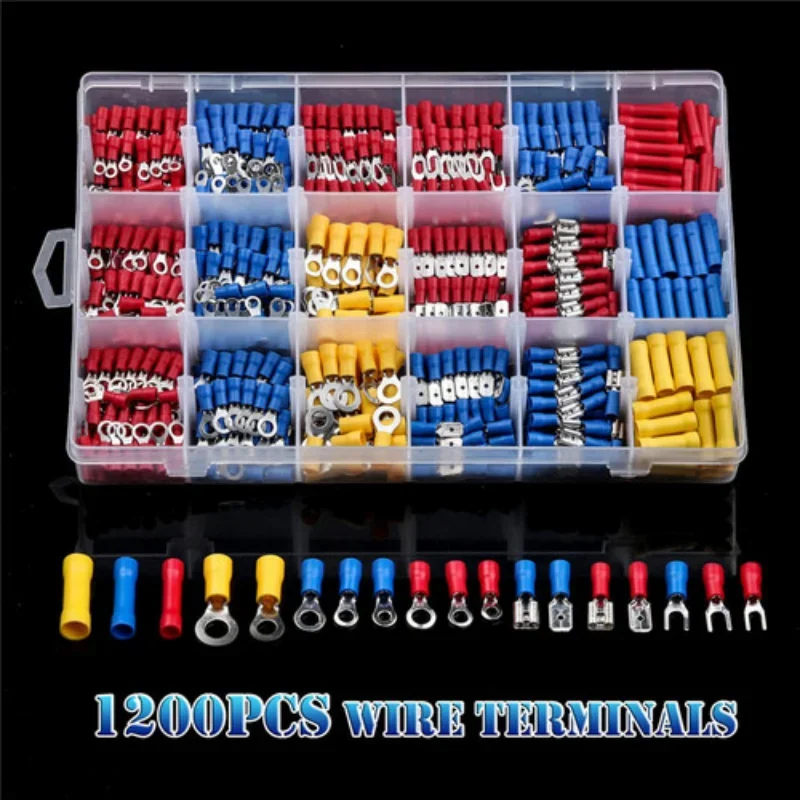 280/480/720/1200PCS Crimp Spade Terminal  Electrical Wire Cable Connector Kit Crimp Spade Insulated Ring Fork+1pcs Crimping Tool