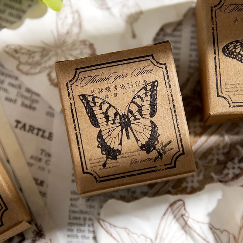 12 Design Vintage Butterfly Flower Decoration Stamp Wooden Rubber Stamp Scrapbook Stationery DIY Craft Standard Stamp