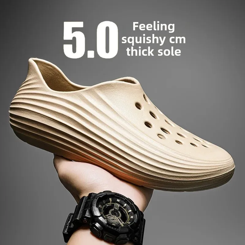 

EVA Material Casual FootweaMen's Sporty Slip-On Shoes Breathable Sandals Thick Botto m Beach Footwear Anti-Slip Summer Hole Shoe
