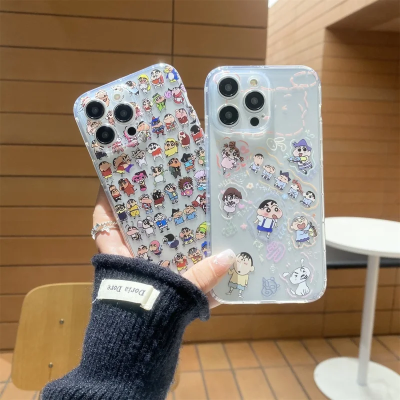 

3D comic Cute Campus daily learning Crayon Shin-chan Holder Cartoon Phone Case For iPhone 11 12 13 14 15 16 17Pro Max Plus Cover