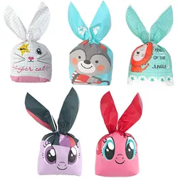 25/50/100pcs Plastic Candy Bag Gift Bag Cute Color Carton Rabbit Ear Bags Cookie Packing Children's Day Supplies