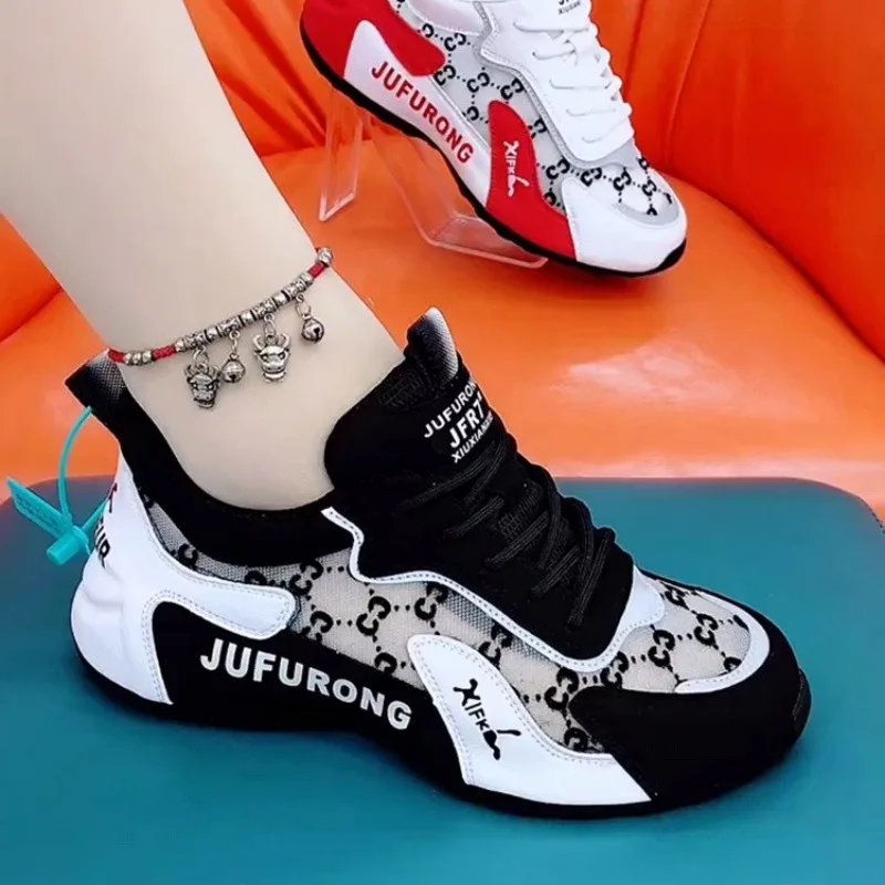 

Women's sports shoes summer leather hollow Hundred shoes lightweight breathable non-slip thick bottom shoes