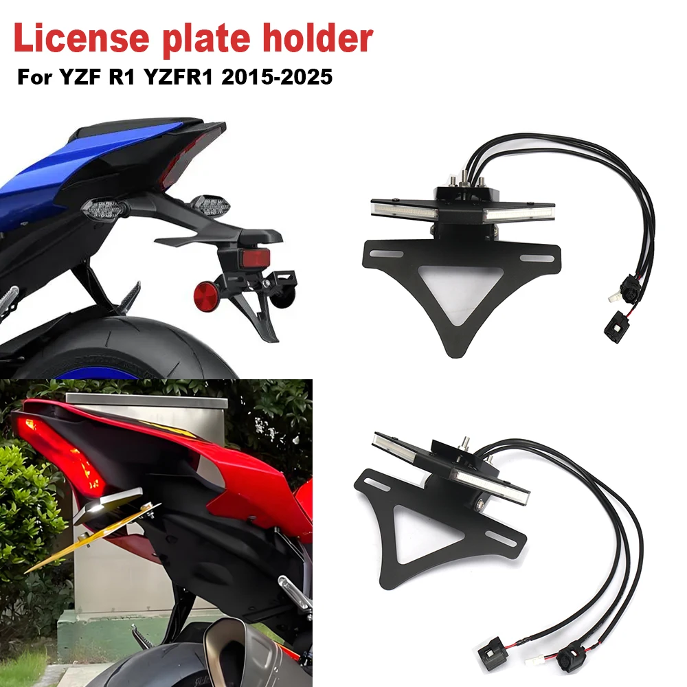

For Yamaha YZF R1 YZFR1 YZF-R1 2015-2025 NEW Motorcycle Accessories Adjustable License Number Plate Frame Holder Bracket LED