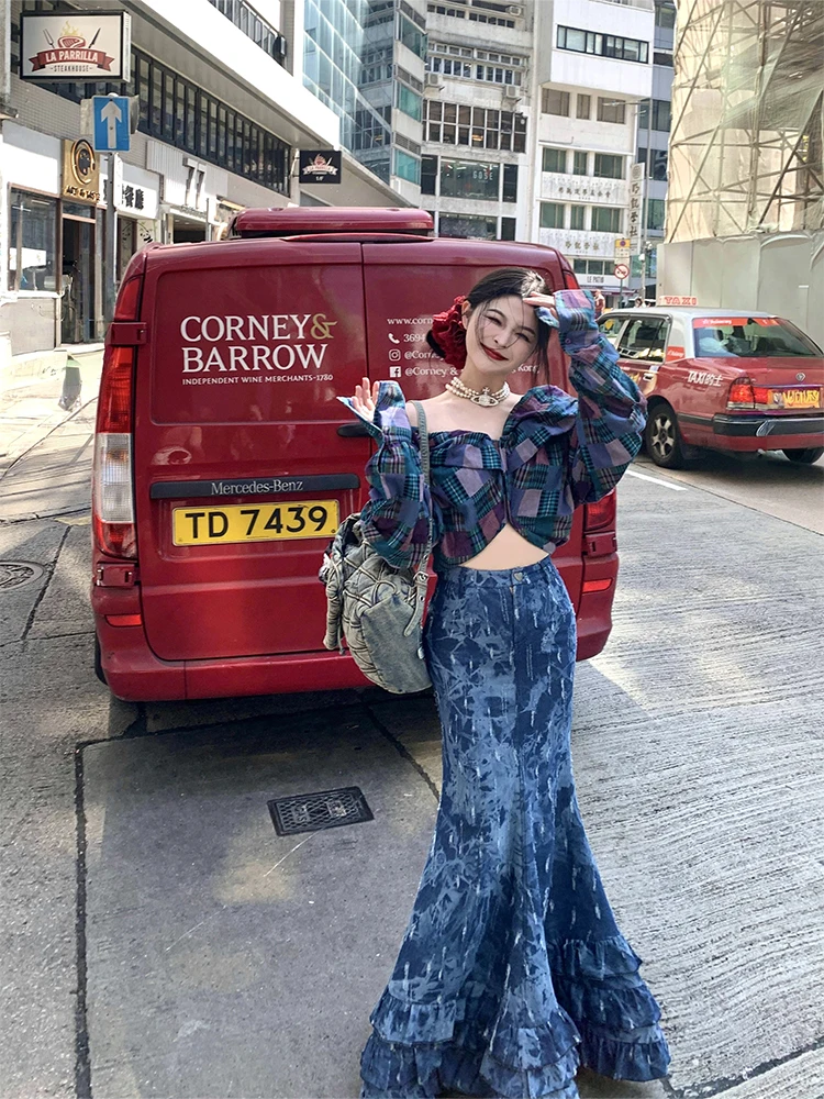 

WALKINK Oversize irt Plaid Color Blo Long Sve Waist Cinched женский оригинальный дизайн irt V-ne ort Length