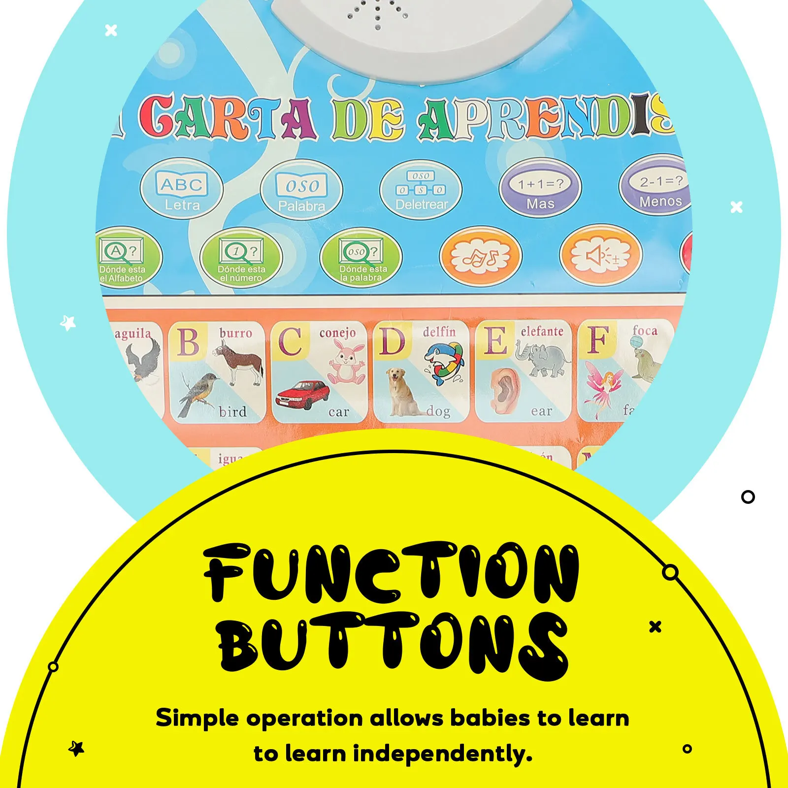 

Spanish and English Talking Poster Kids Educational Electronic Early Learning Supplies Blue Waterproof Durable Kids Learning