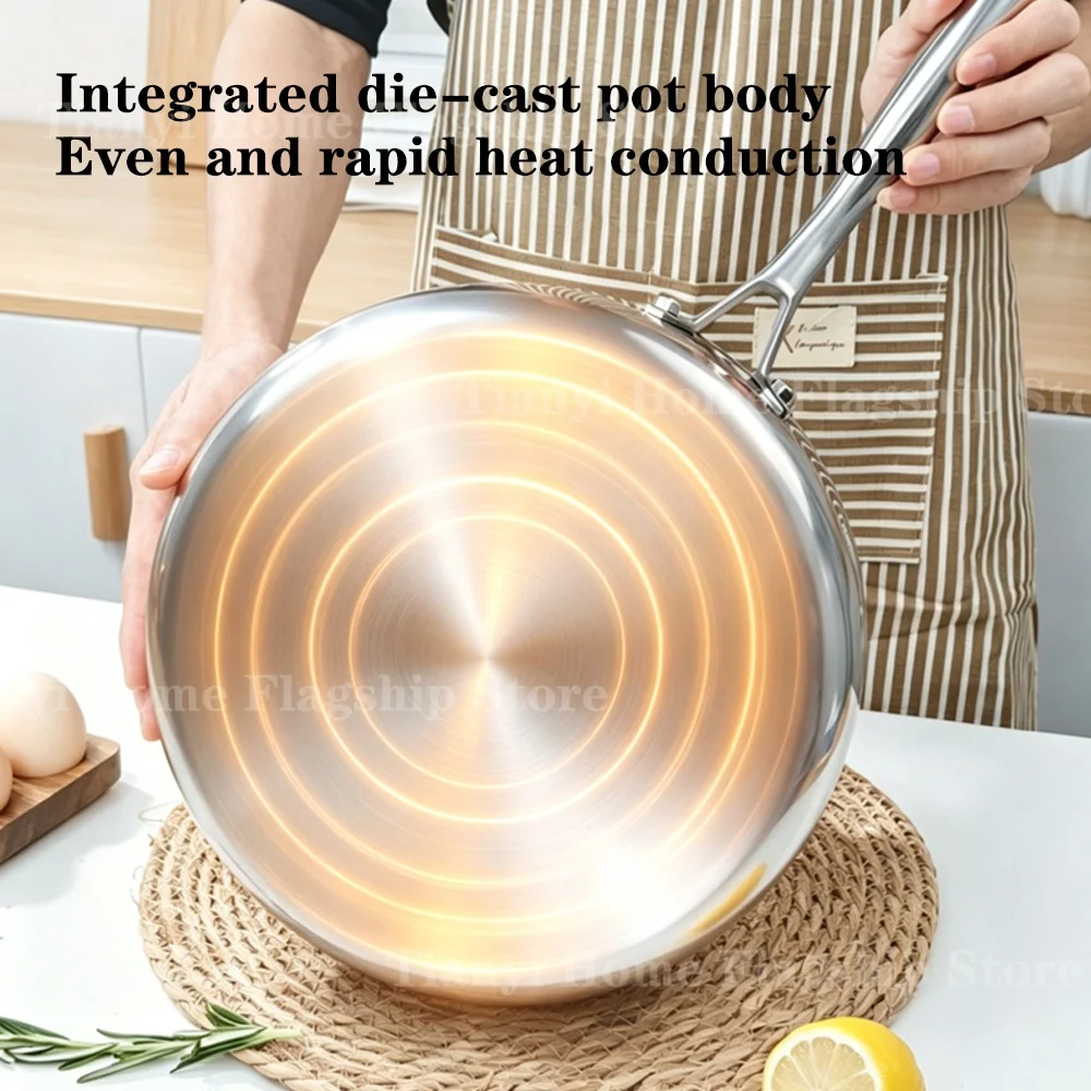 304 Stainless Steel Frying Pan Non-Stick Pan Wok 22/24/26/28cm Home Steak Skillet Induction Cooker Gas Stove Kitchen Cookware