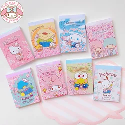 Sanrio-Bloc de notas de dibujos animados Kawaii, 4 piezas, My Melody, estudiantes, notas adhesivas, puede romper el mensaje, página de Color portátil