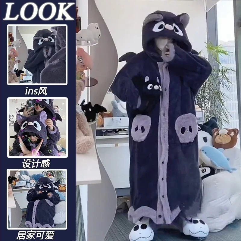 Cute Fox Pajamas Women's Winter Robe Thick Plush