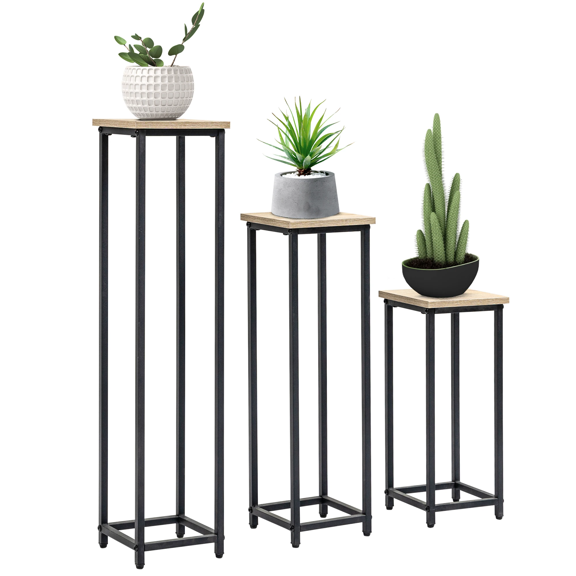 Outsunny set di 3 fioriere quadrate-21x21x50/70/90 cm-acciaio