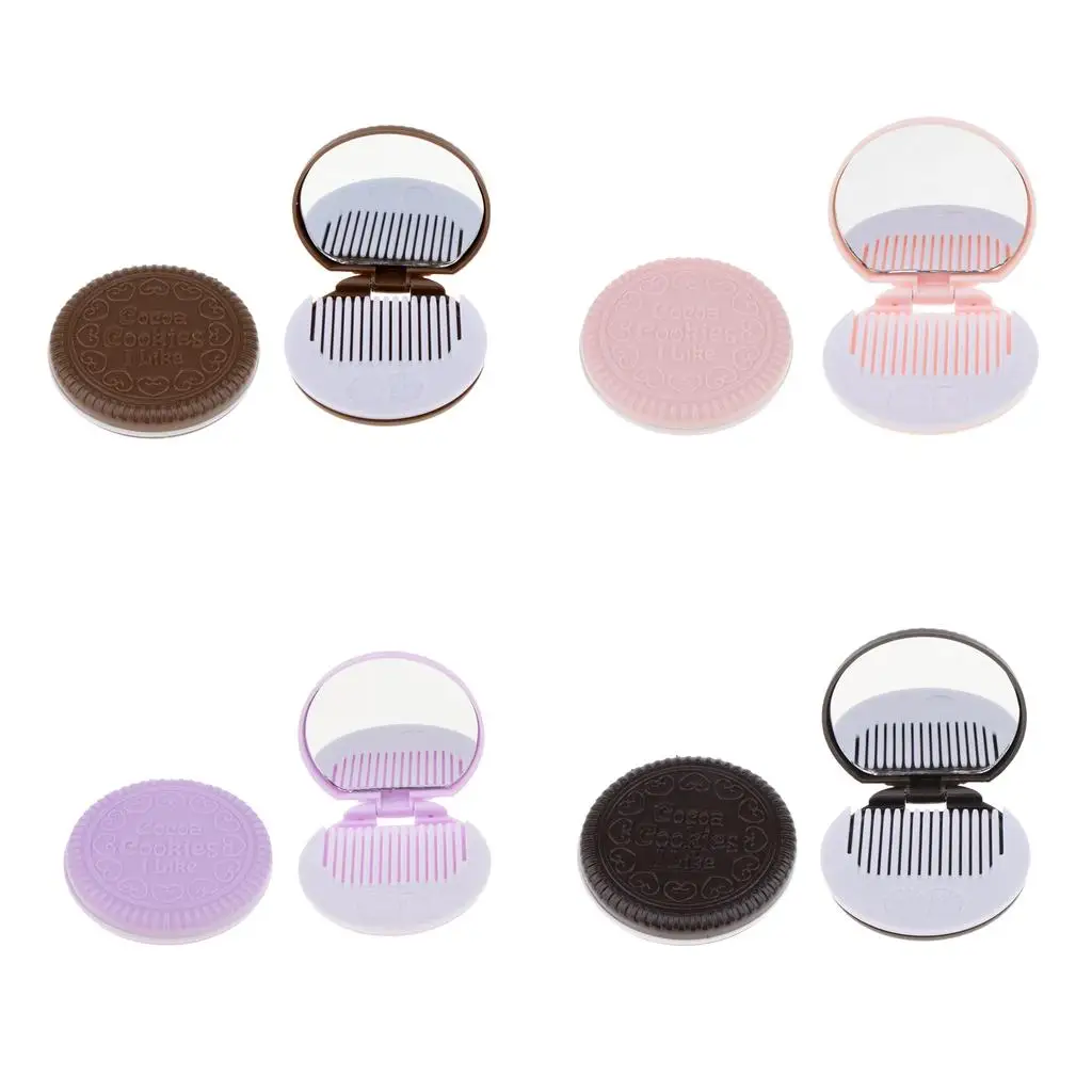 Miroir de Poche Rond et Compact Pliable avec Peigne, Accessoire de Maquillage et de Cosmétique, 2 Pièces