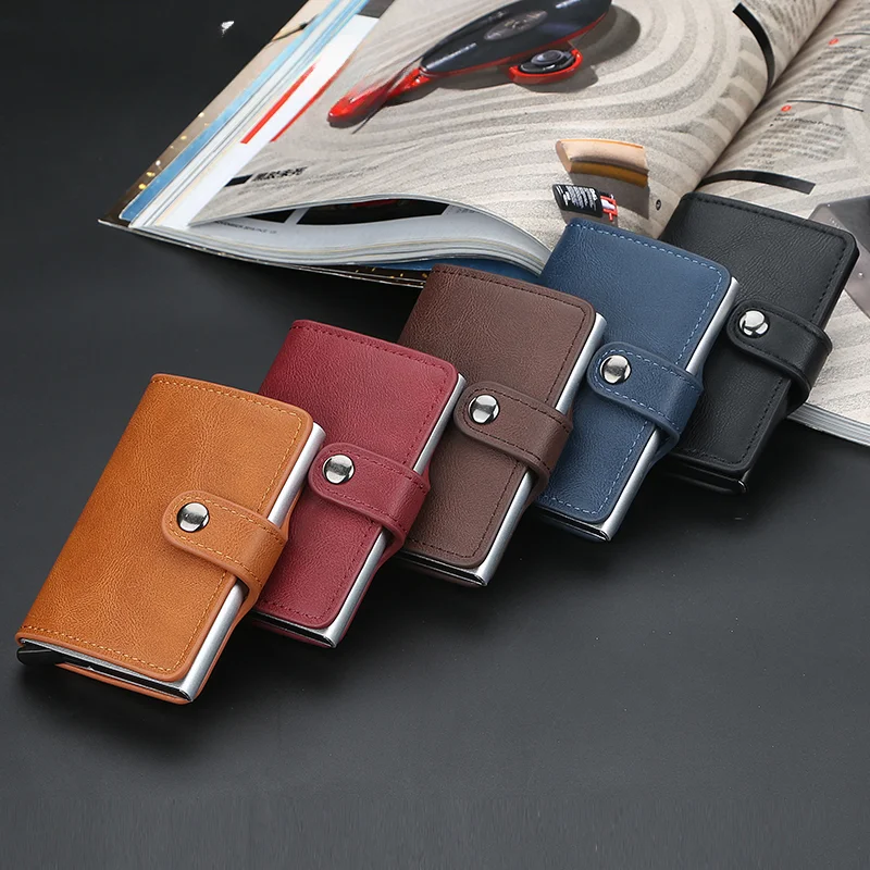 New RFID Anti-magnetic Card Holders Wallets Men PU Leather Purse Automatic Hasp Vintage Short Purses Mini Card Bag