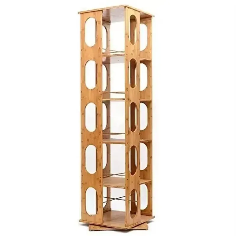 Bookshelf with Removable Adjustable Divider 360 Rotating Natural Bamboo Bookcase