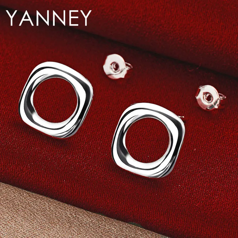 YANNEY 925 Sterling Silver Simple Square Stud Earrings For Women Fashion Charm Wedding Gift Jewelry Accessories