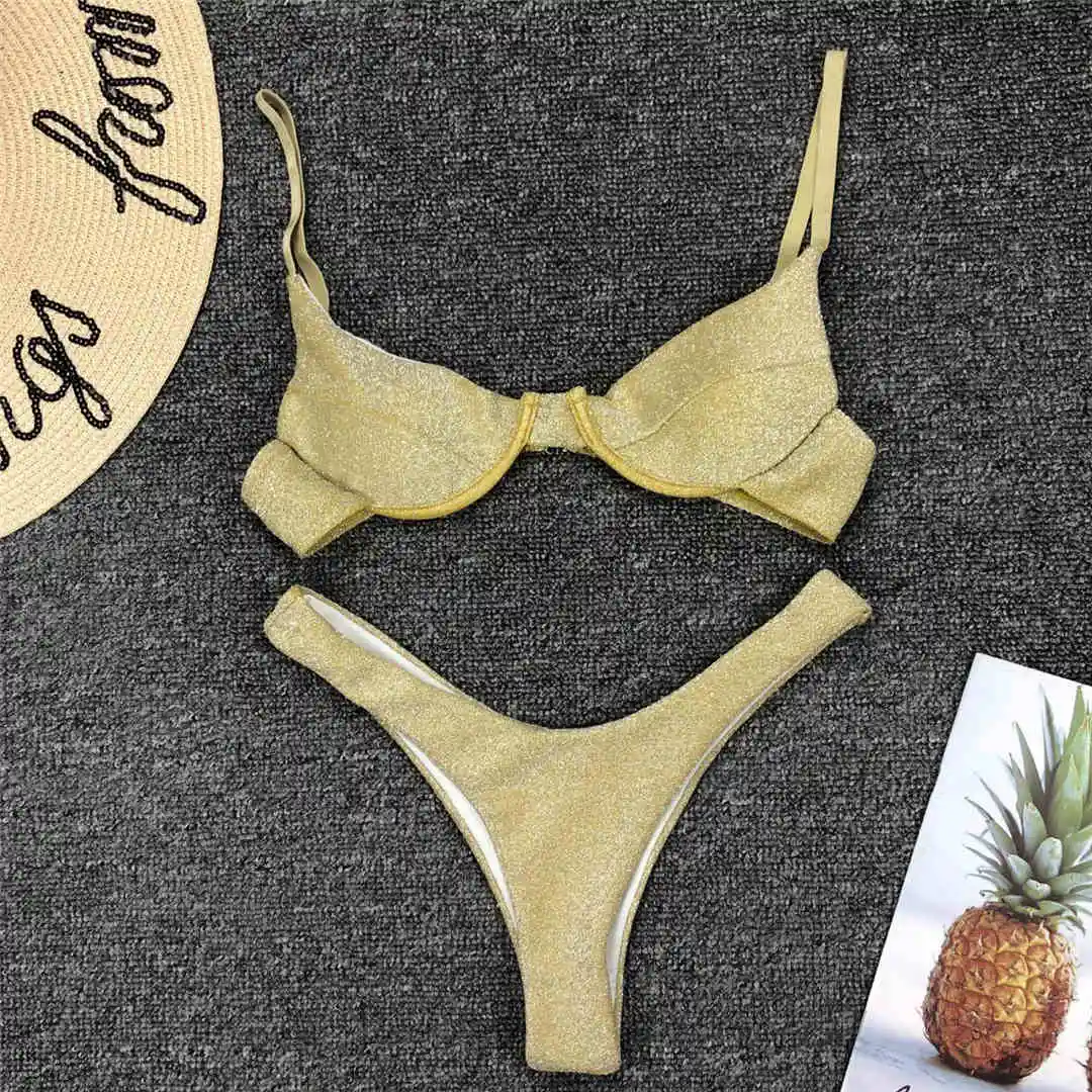 Glitzernder, funkelnder Bikini mit hohem Beinausschnitt, Damen-Badebekleidung, zweiteiliger Bikini-Set, Badeanzug, Damen V1251 – Detail 15