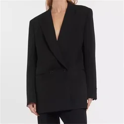 women's blazer 2024 autumn new in double breasted slim women's suit jacket High quality wool blend long sleeved top Women's coat