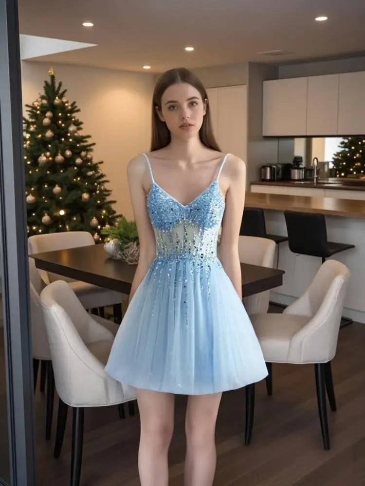 

Beshinel Customized V Neck Bead Decoration Backless Prom Dresses 2025 Mesh Stitching Special Occasions Ball Gowns Cocktail Party