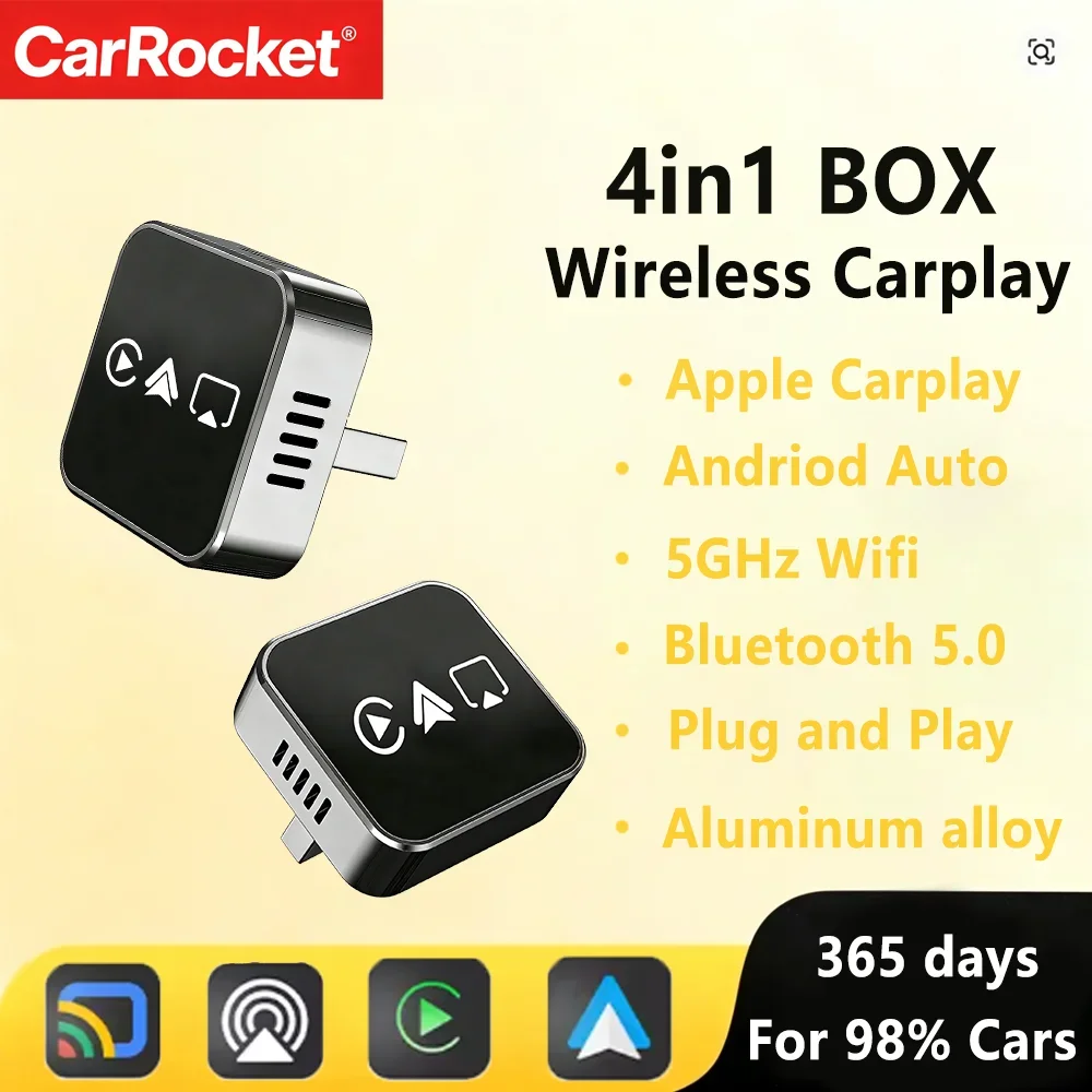 

Беспроводной адаптер CarRocket 4IN1 для CarPlay: USB, Plug & Play, Wi-Fi, Bluetooth для iPhone, CarPlay, AirPlay, Android Auto, Mirrorlink