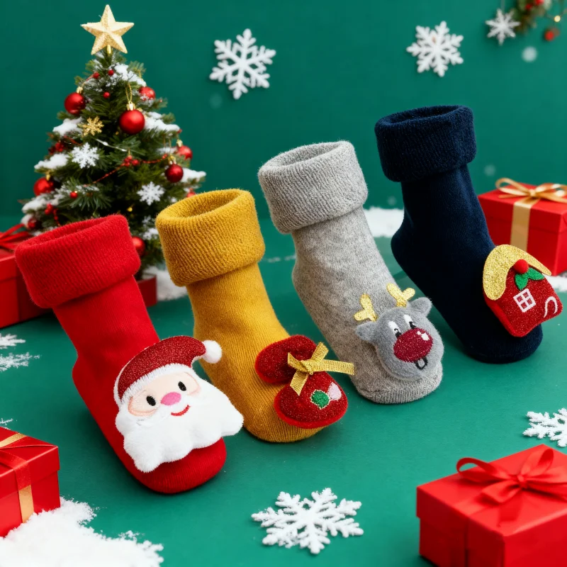 

Newborn Baby Girls Boys Socks Non-slip Christmas Santa Claus Winter Thick Warm Infant Toddler Terry New Year Socks Anti Slip