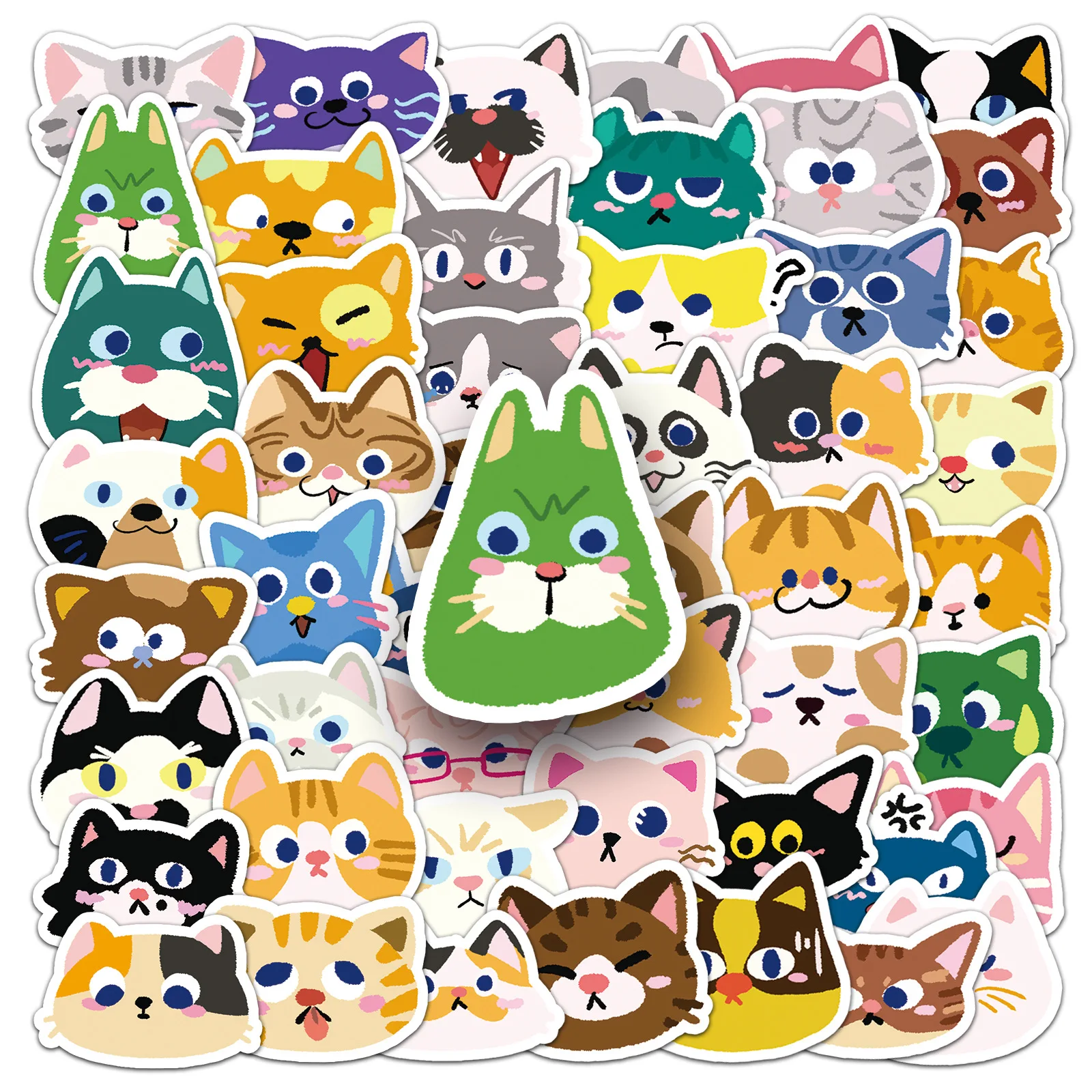 10/30/50PCS Cute Colorful Cat Avatar Stickers Decal Decoration Suitcase Scrapbook Phone Laptop Stationery Cool Kid Sticker