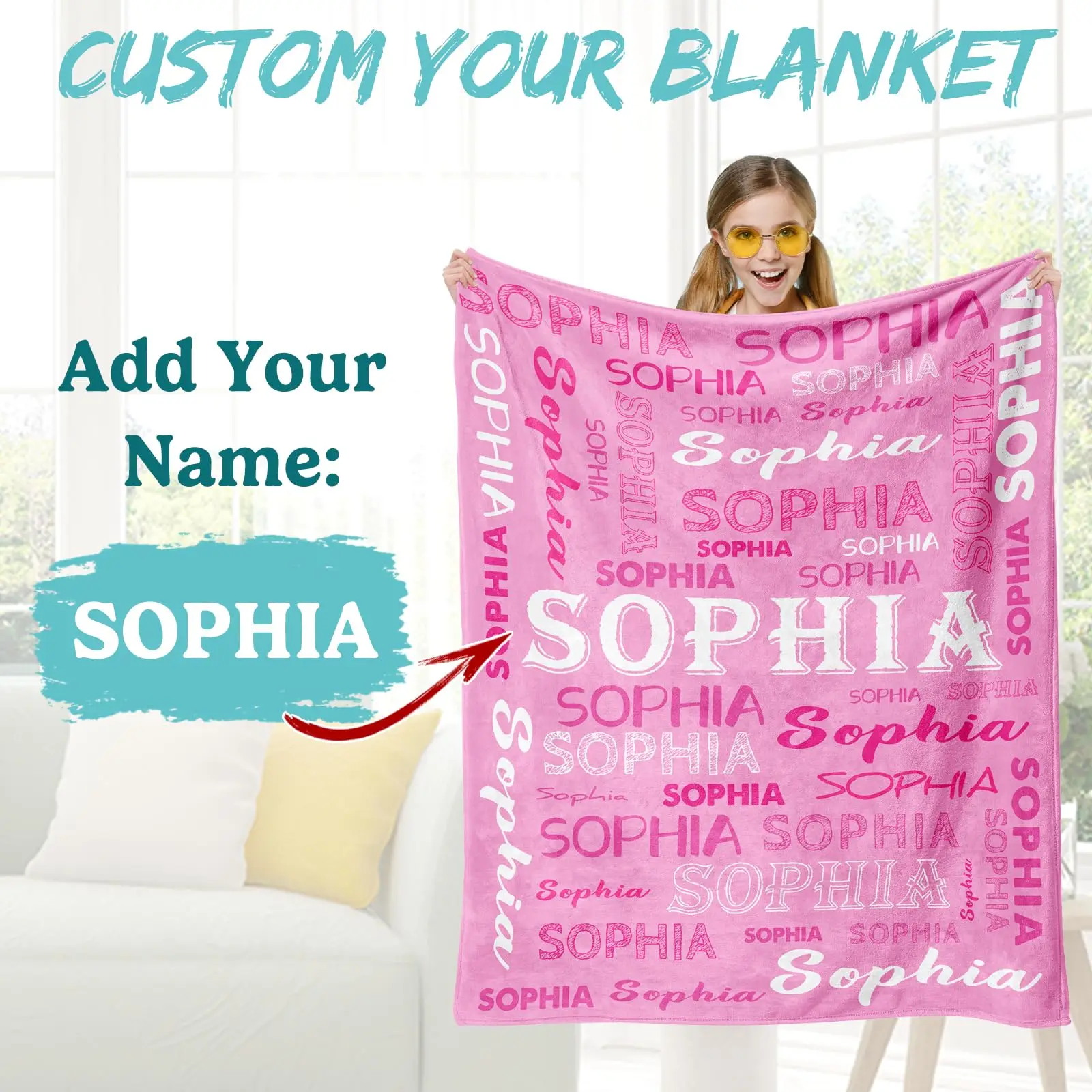 Personalized Multi-Color Printed Blanket with Name | Soft Flannel, Autumn Home Decor, Gift for Classmates, Family, Friends