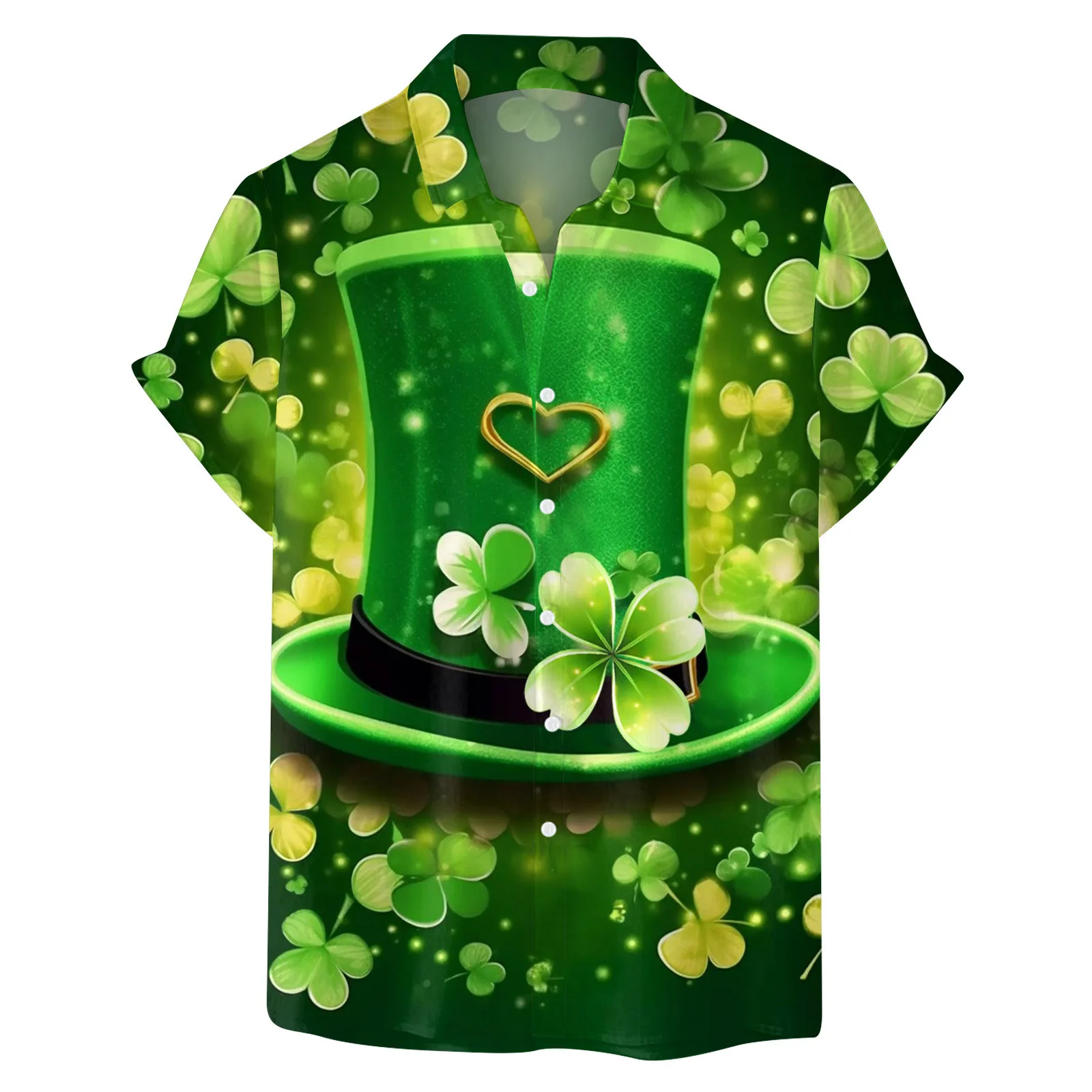 New Digital Print Men's Short Sleeve Saint Patrick's Day Cartoon Short Sleeve Hawaiian Shirt