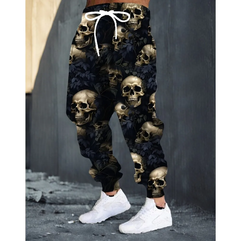 

Fashion Men's Sweatpants Flower Skull Printed Joggers Slim Fit Pants Casual Lounge Pants With Pockets Autumn Winter Streetwear