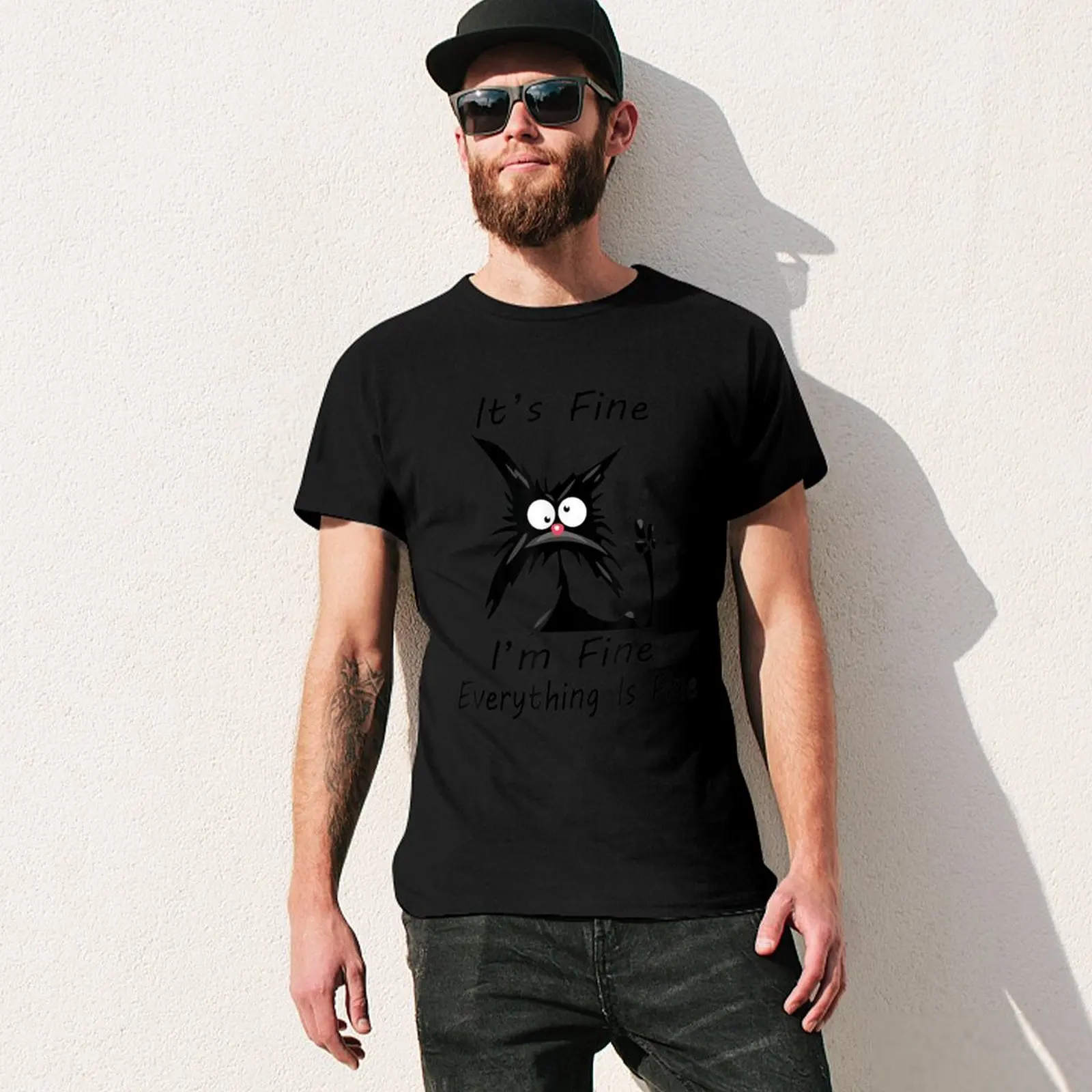 Its Fine Im Fine Everything Is Fine Meme Silly Cat T-Shirt Breathable Basic Cotton T-Shirt view 3