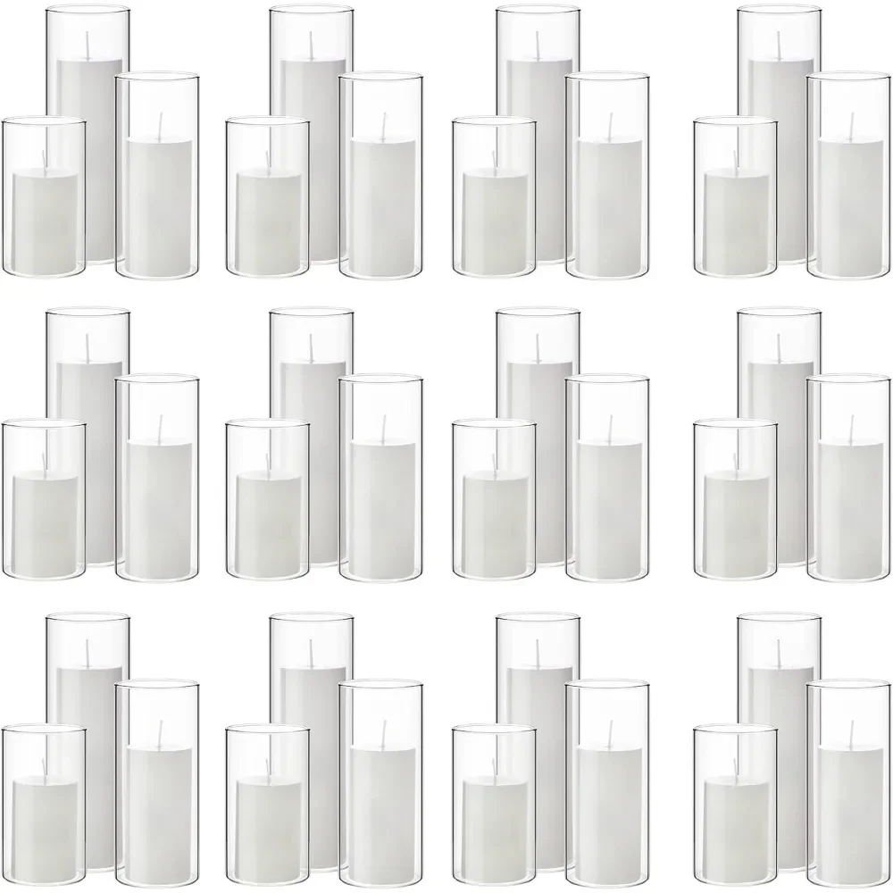 Set of 36 Pillar Candles and Glass Cylinder Vases Clear Cylinder Candle Holders for Slim Pillar Candles Wedding Centerpieces