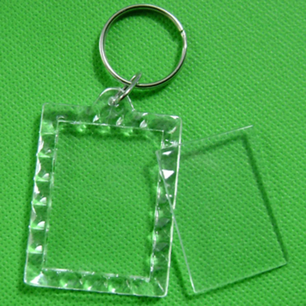 1PC New Rectangle Heart Transparent Blank Acrylic Insert Photo Picture Frame Keyring Keychain DIY Split Ring Key Chain Gift