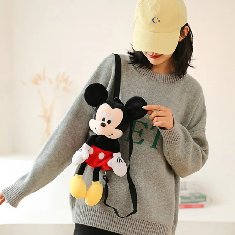 Kawaii Disney Anime Minnie Mickey Mouse Plush Toy Backpack Doll Children Fashion Cartoon Soft Leisure Plushies One Shoulder Bag