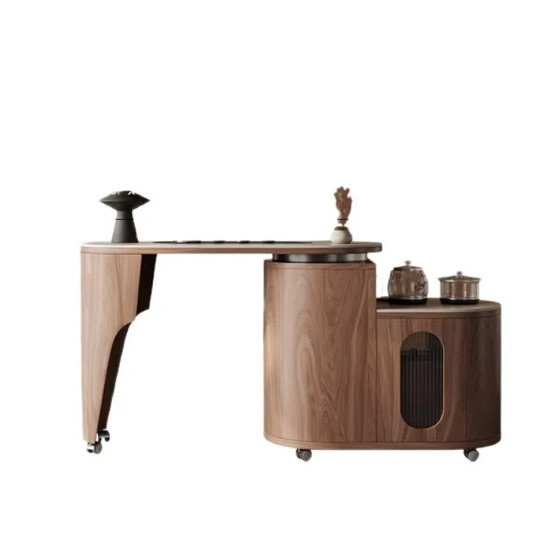 New medieval small apartment movable rotating cart, modern simple balcony household solid wood table