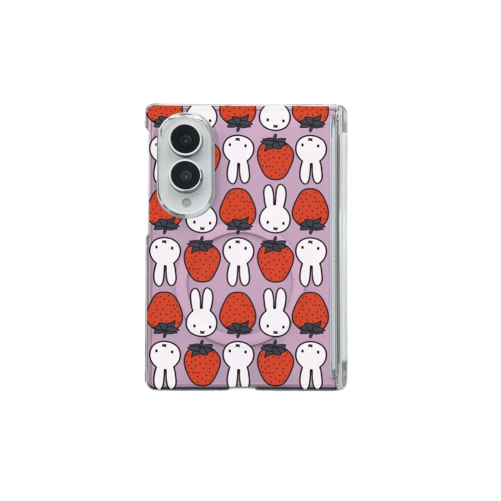 Cute Miffy Rabbit Strawberry Magnetic Phone Case For Samsung Galaxy ZFold 8 Ultra Z Flip 8 Cartoon Shockproof Protective Cover